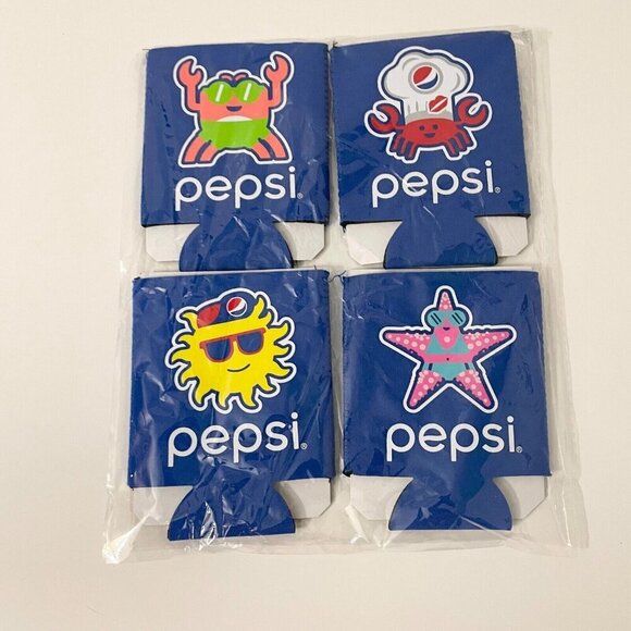 Pepsi Koozie Insulator Soda Beer Can Holder Lot Of 4 Crab Sun Star - Picture 10 of 12